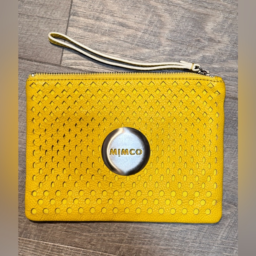 Mimco Mustard Yellow Laser Cut Leather Pouch